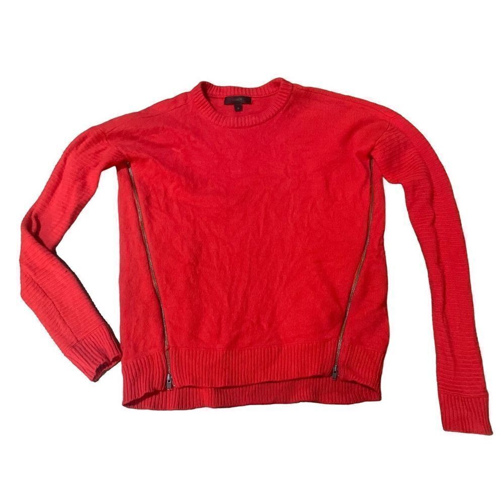 J. Crew 100% wool womens red sweater with zip up sides size XS *flawed*